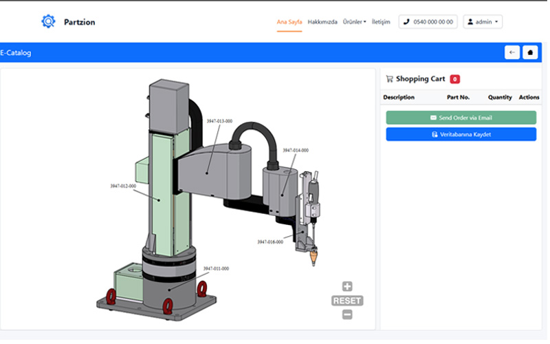 Interactive machine parts diagram with highlighted components